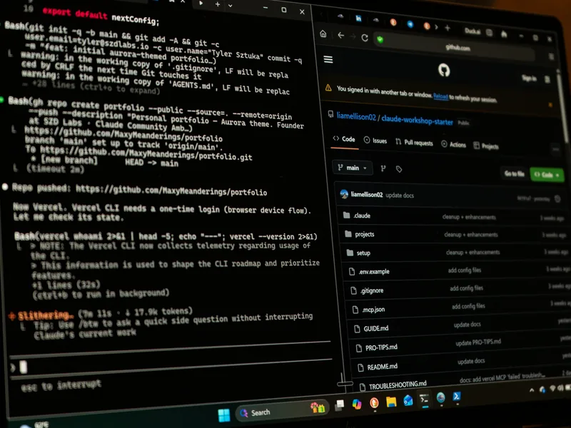 Claude Code building and deploying a project from the terminal